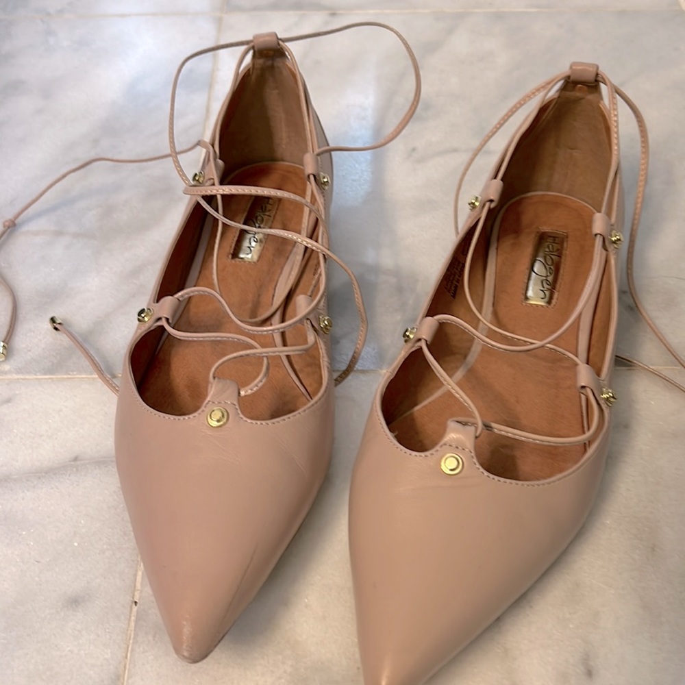 Pale pink lace up flats